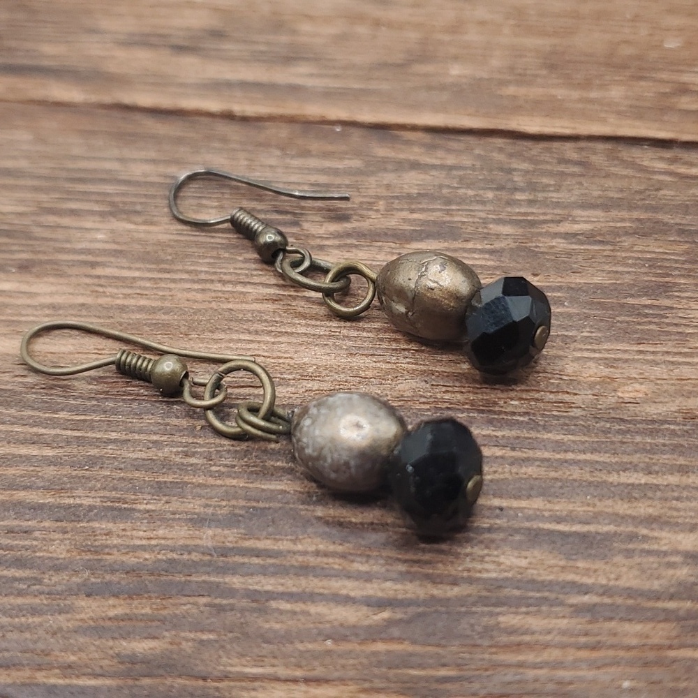 Copper E452 tribal drop onyx faceted crystal earrings
